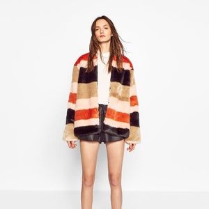 striped faux fur jacket